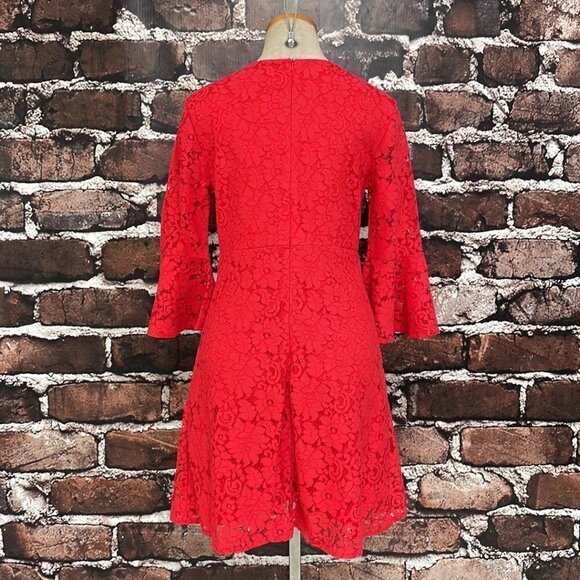 If By Sea NWT Where Is The Party Dress Lace Long Sleeve Midi Red Size Small S - Picture 10 of 16